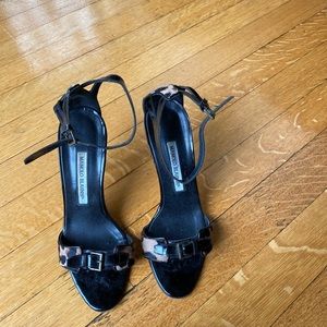 Manolo Blahnik black leather with leopard print